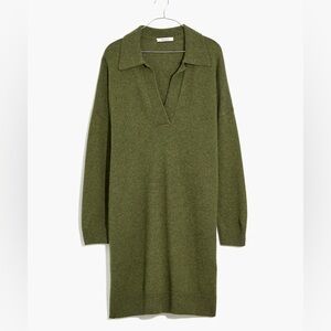 Madewell Polo Sweater Dress Wool Blend Olive Green Sz XS